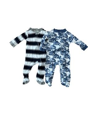 Burt's Bees Navy Stripe & Light Blue Cloud Footed One-Piece Set